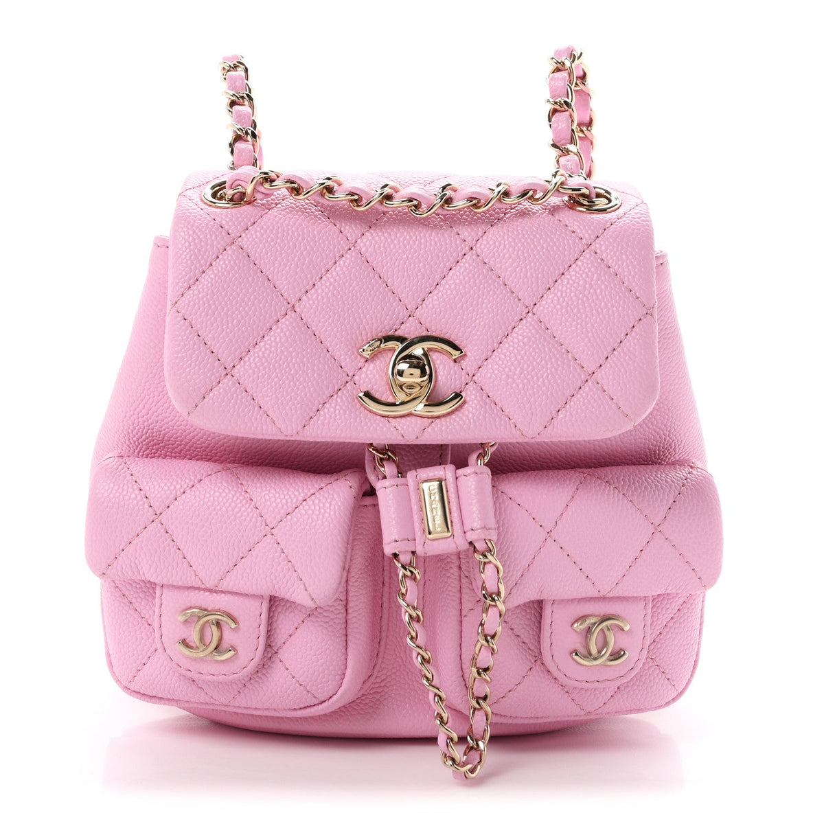 Shiny Caviar Quilted Small Duma Pockets Drawstring Backpack Lilac