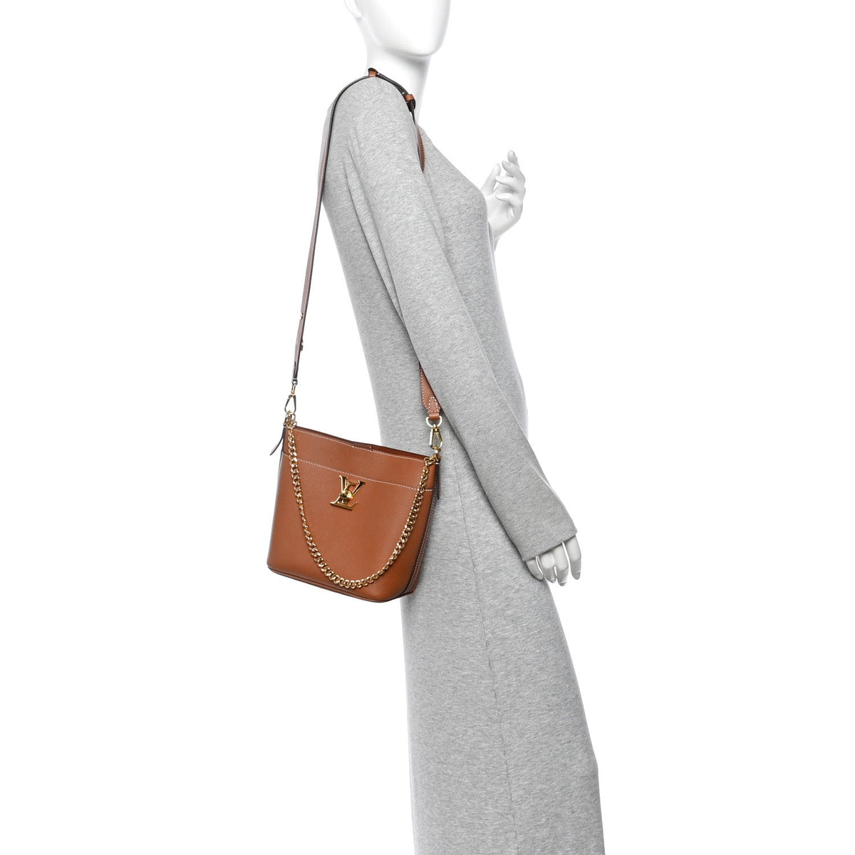 Calfskin Lock and Walk Bucket Cognac