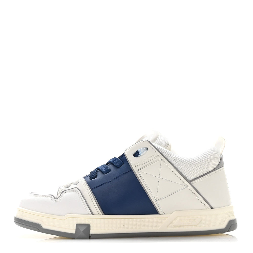 Calfskin Mens Open Skate Sneakers 40 White Blue