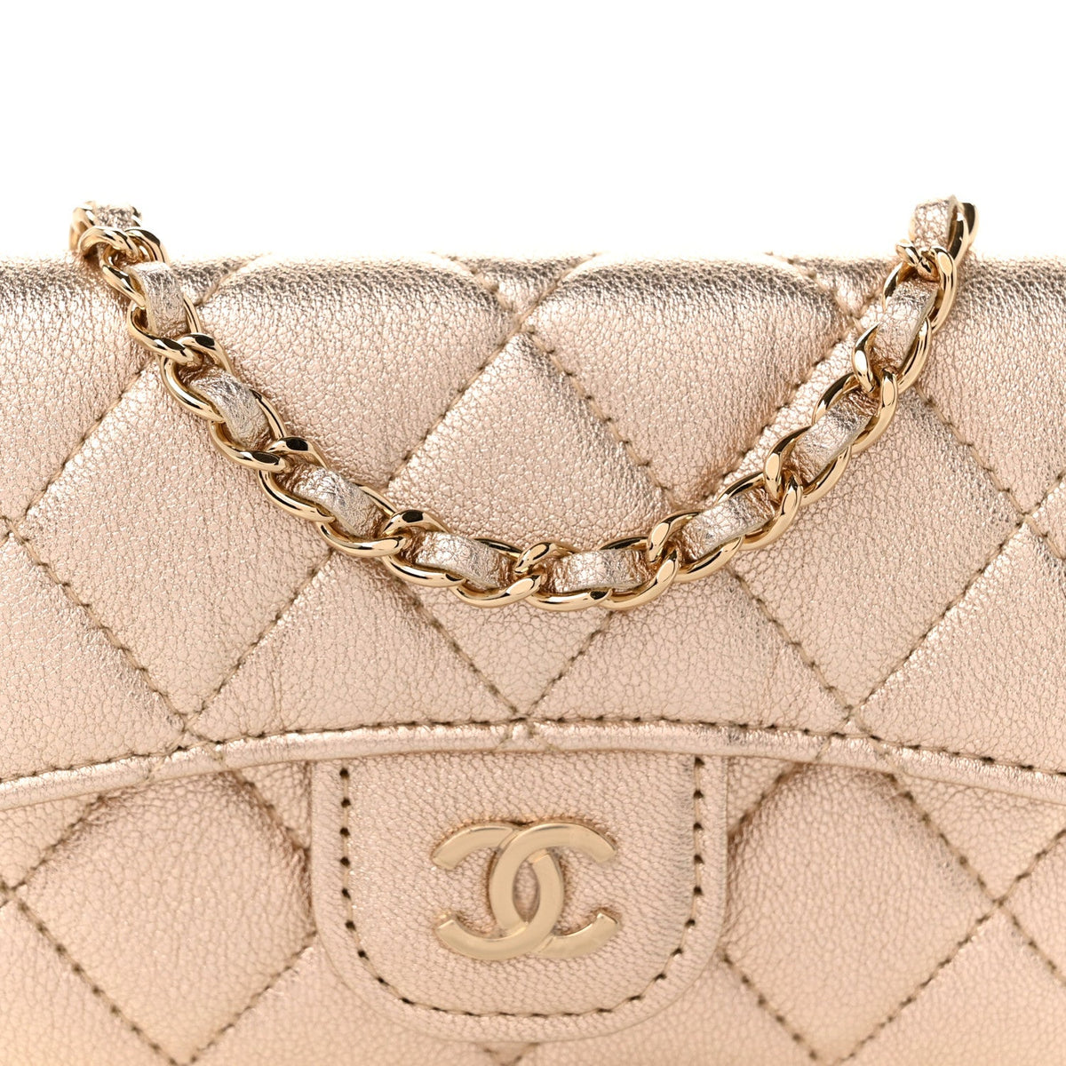 Metallic Lambskin Quilted Belt Bag Gold