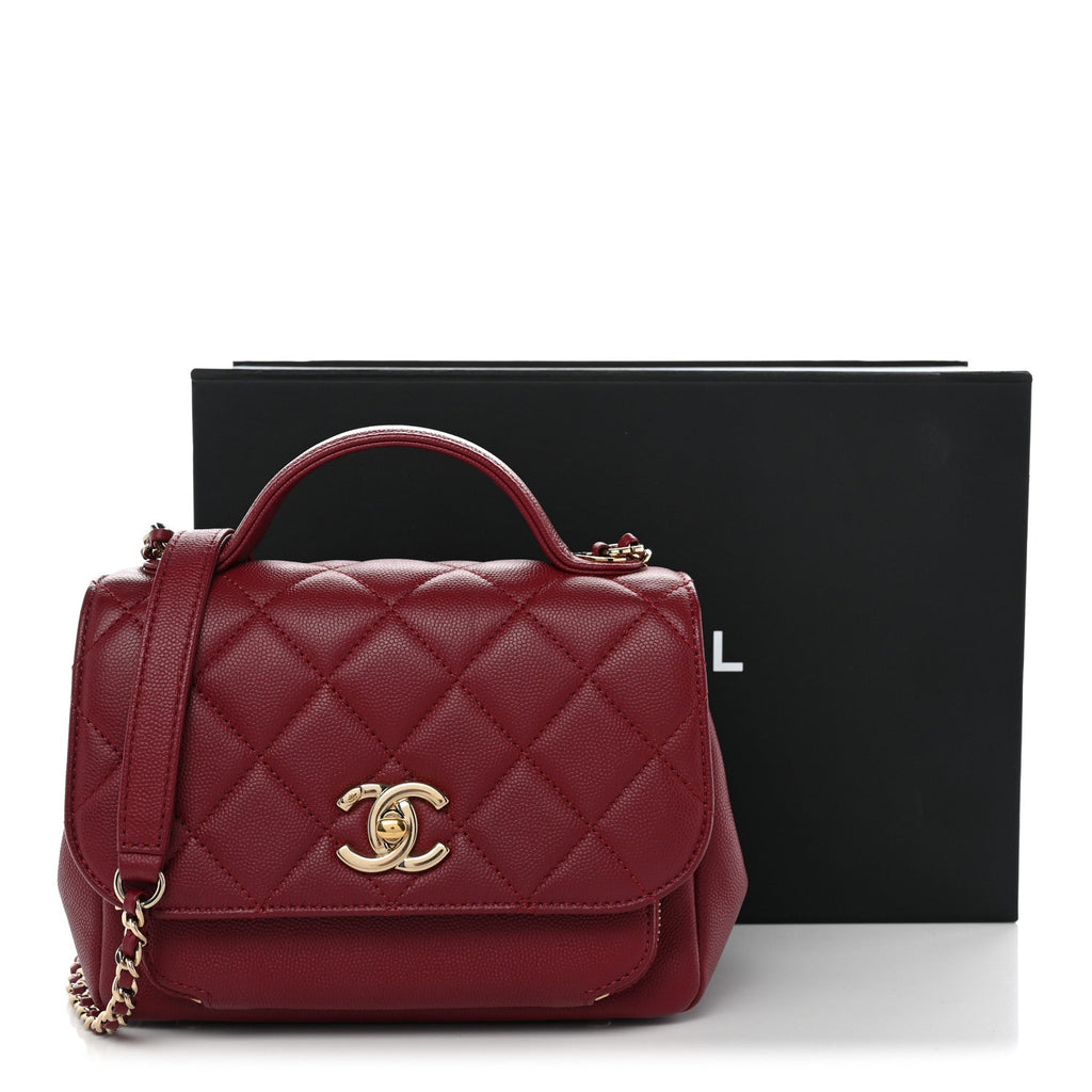 Caviar Quilted Small Business Affinity Flap Burgundy