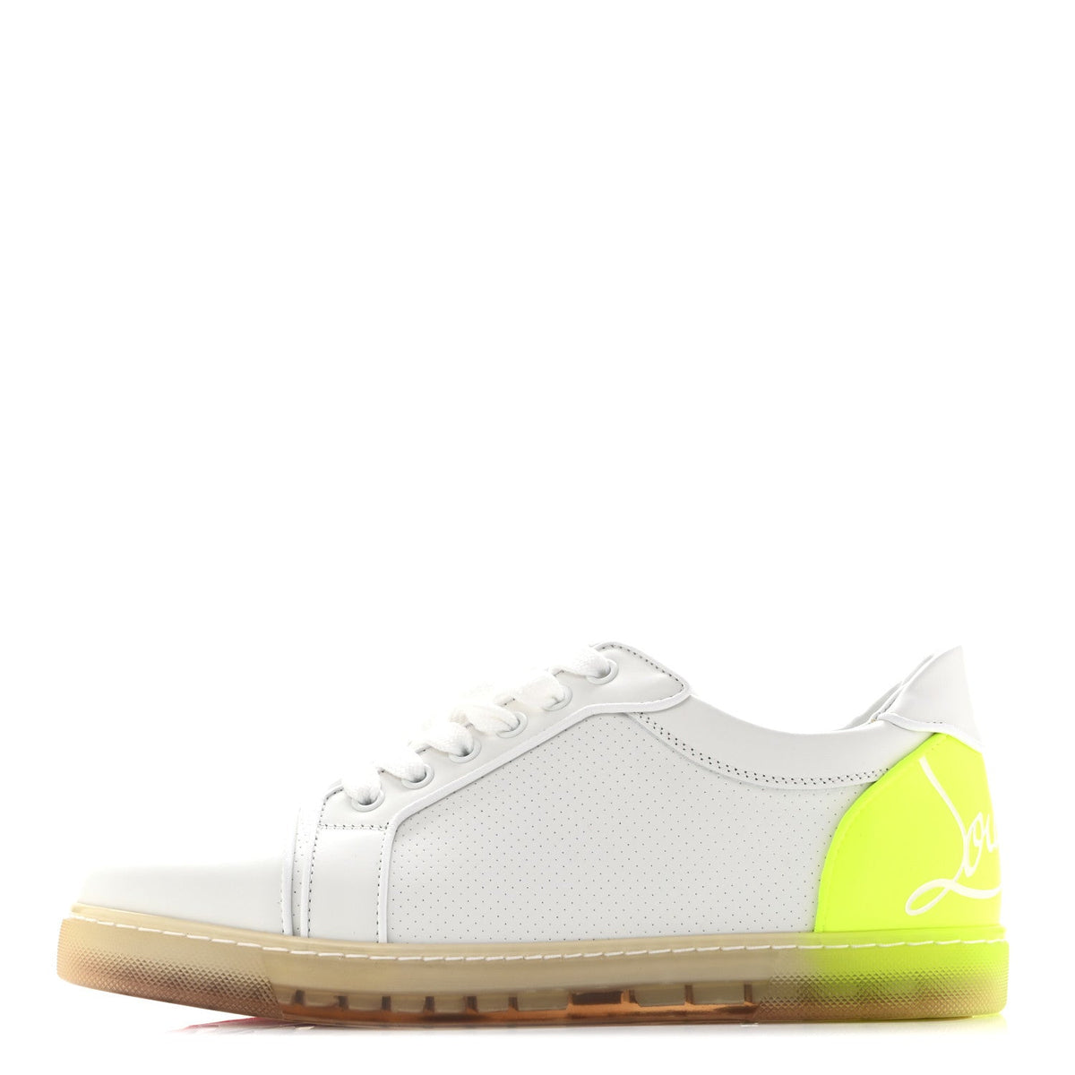 Calfskin Perforated Womens Fun Vieira Orlato Flat Sneakers 39.5 White Fluo Yellow
