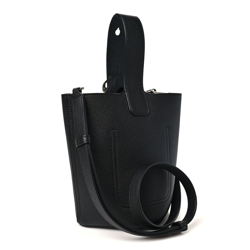 Soft Grained Calfskin Mini Pebble Bucket Bag Black