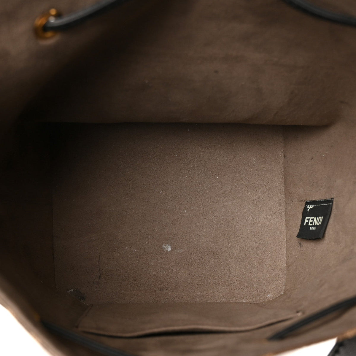 Glazed Fabric Vitello Grace F is Fendi FF 1974 Stamp Patch Grande Mon Tresor Bucket Bag Mogano Panna Black
