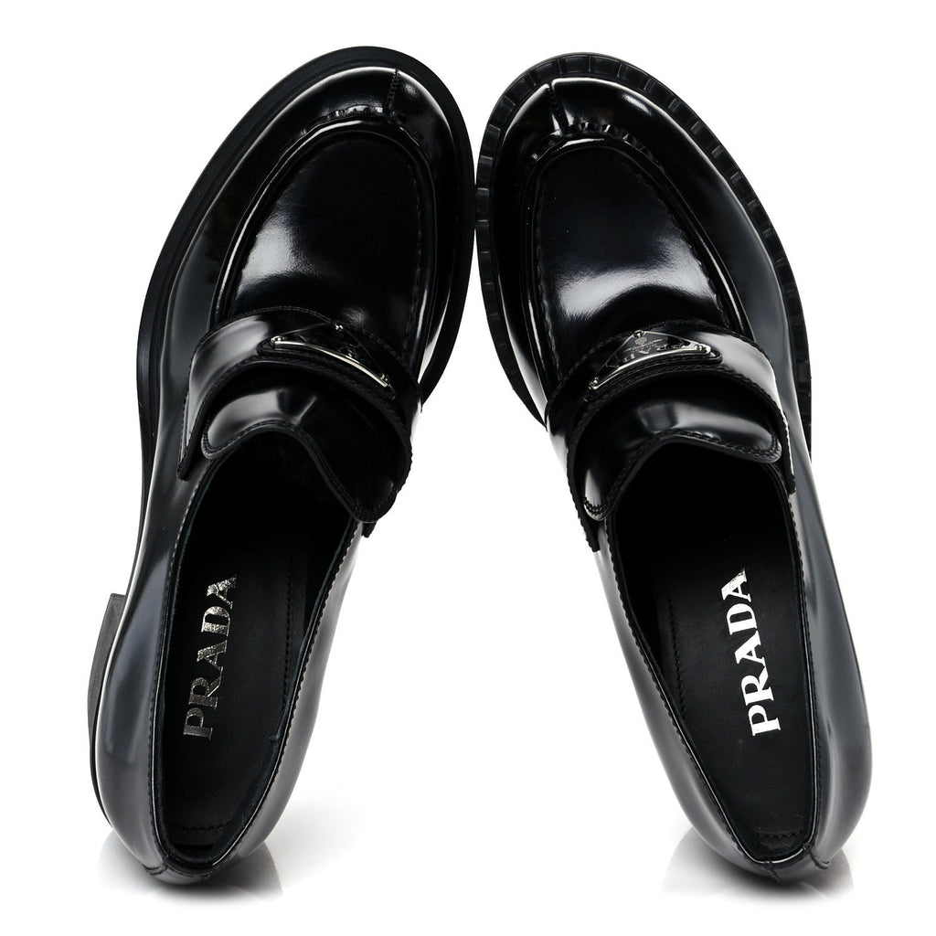 Spazzolato Metal Triangle Logo 85mm Loafers 40 Black
