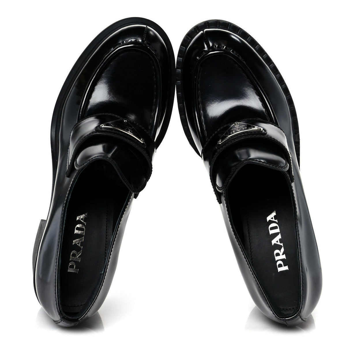 Spazzolato Metal Triangle Logo 85mm Loafers 40 Black