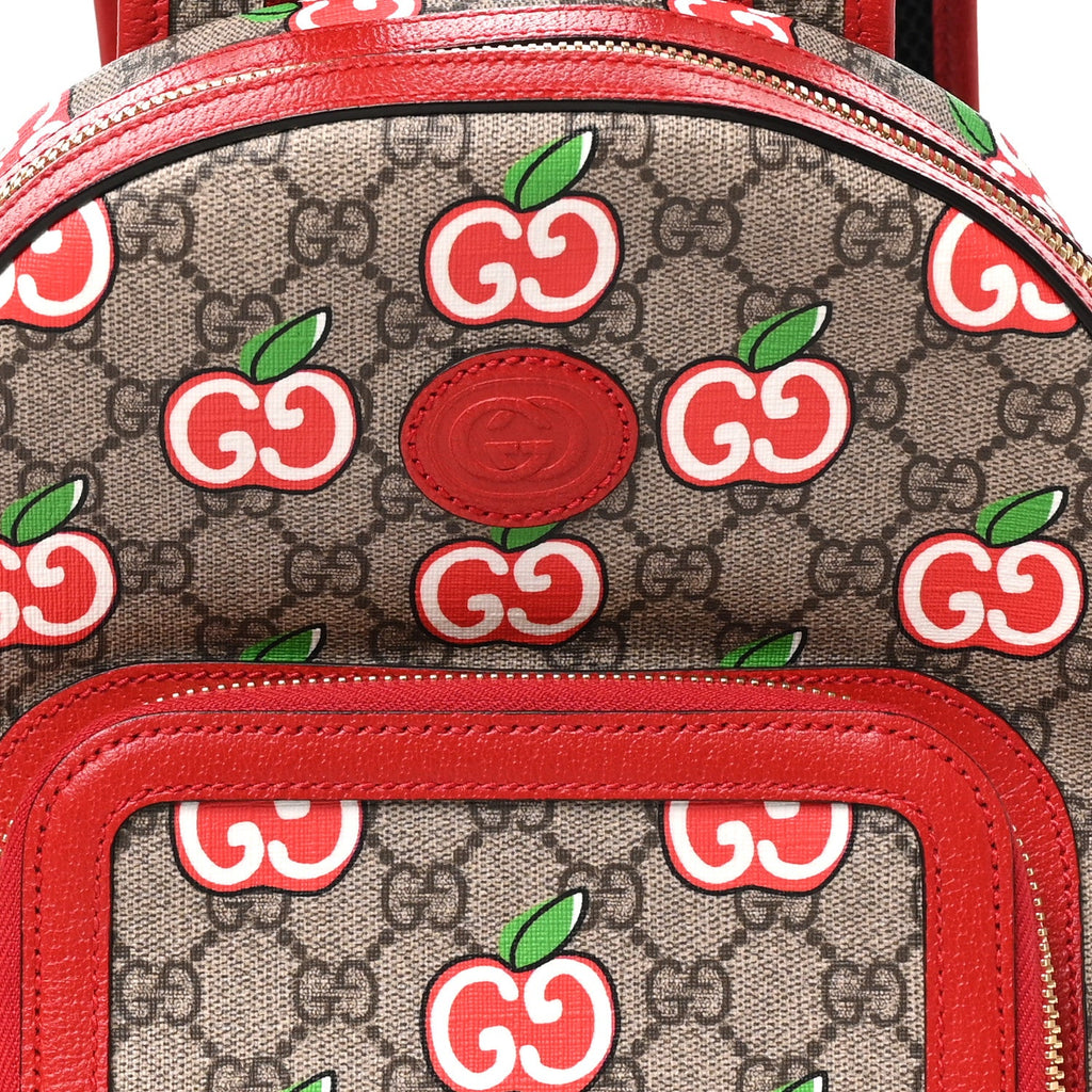GG Supreme Monogram Apple Small Retro Interlocking G Day Backpack Beige Multicolor Lobster Red