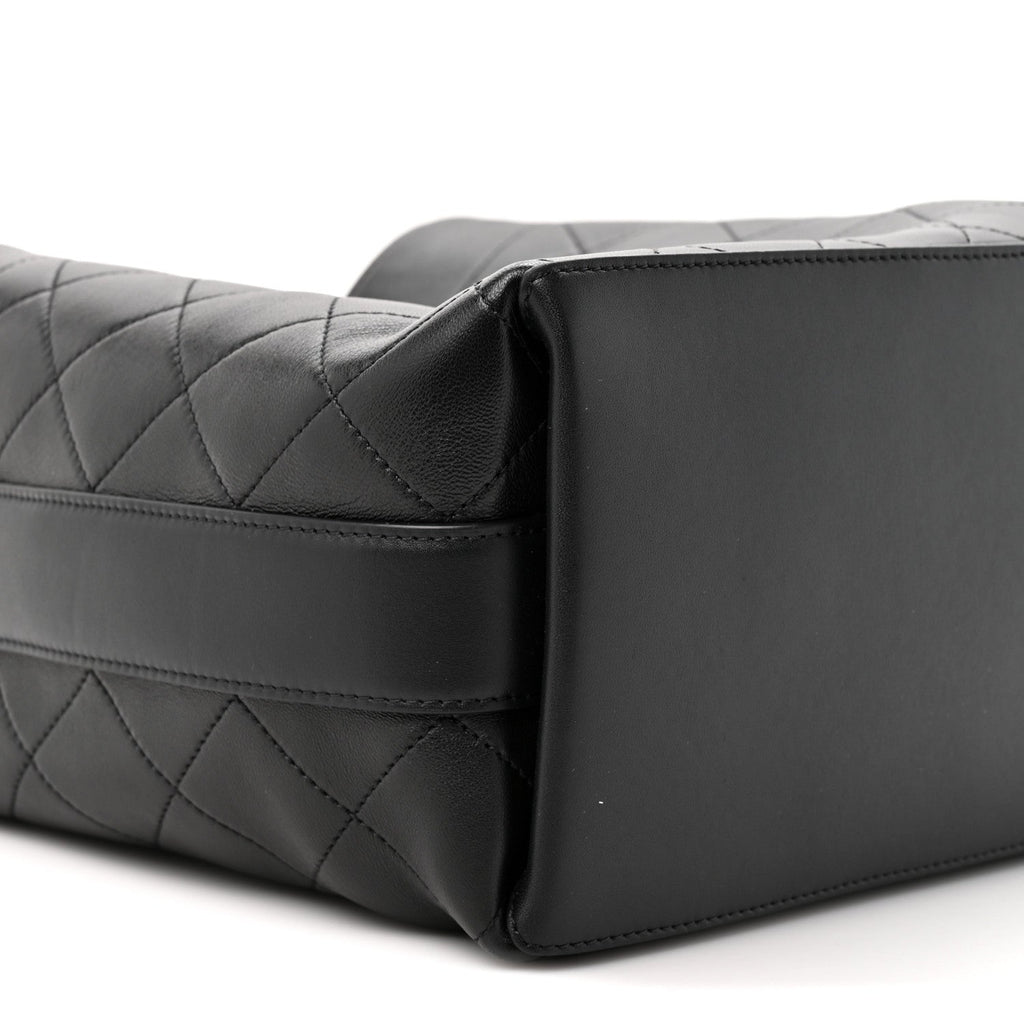 Calfskin Quilted Medium Bucket Bag Black