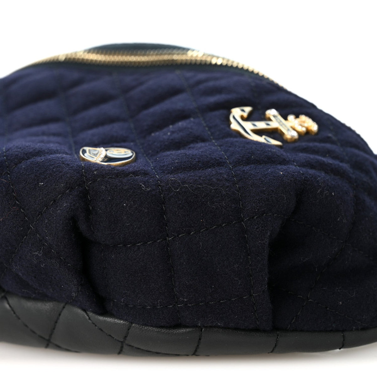 Wool Lambskin Quilted Paris Hamburg Charms Waist Bag Dark Navy