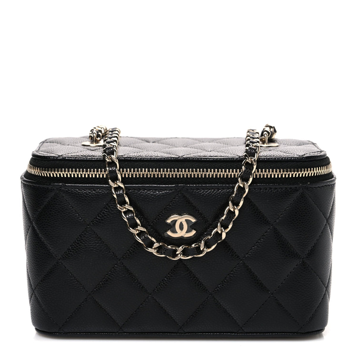 Caviar Quilted Small Vanity Case With Chain Black