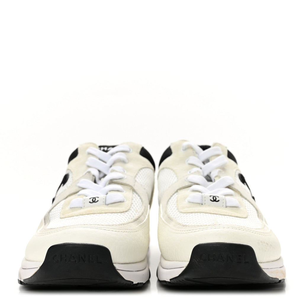 Mesh Suede Calfskin Grained Calfskin Womens CC Sneakers 38.5 White Black