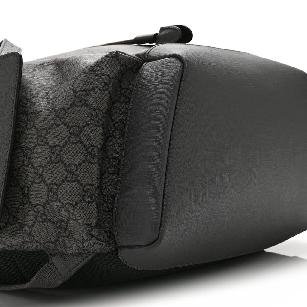 GG Supreme Monogram Textured Dollar Calfskin Medium Ophidia Double Buckle Backpack Grey Black Graphite Grey