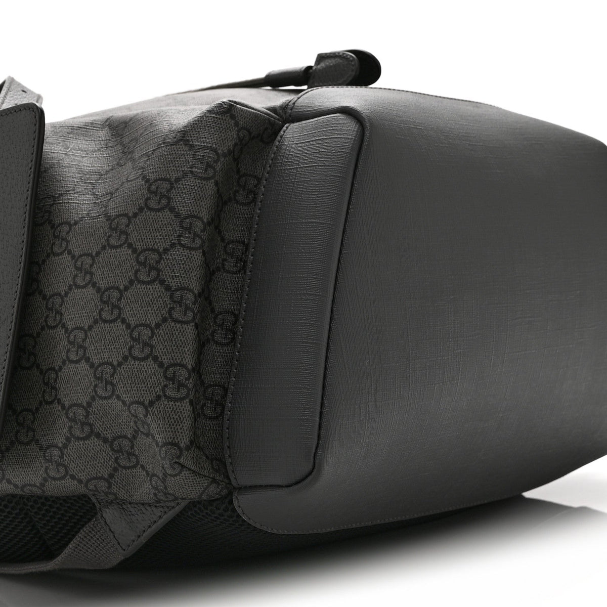 GG Supreme Monogram Textured Dollar Calfskin Medium Ophidia Double Buckle Backpack Grey Black Graphite Grey