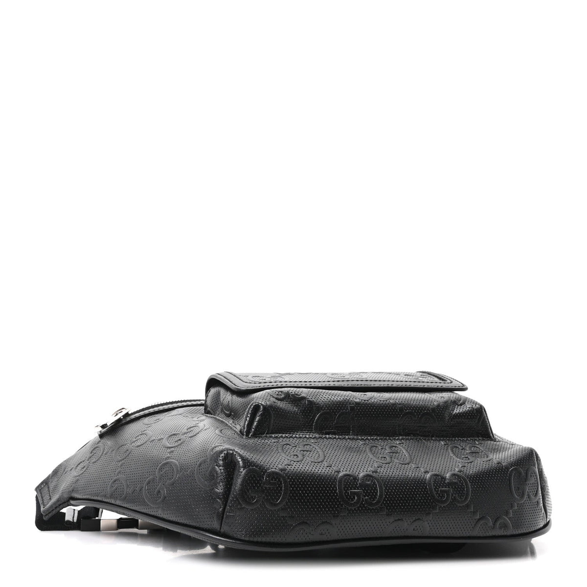 Calfskin GG Tennis Embossed Pocket Belt Bag Black
