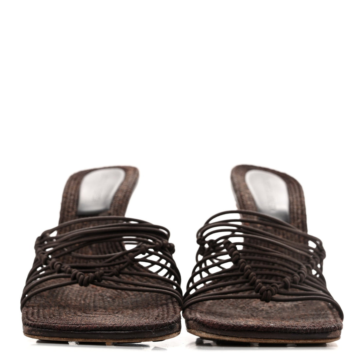 Raffia Elasticized Stretch Mule Sandals 39 Bitter Chocolate