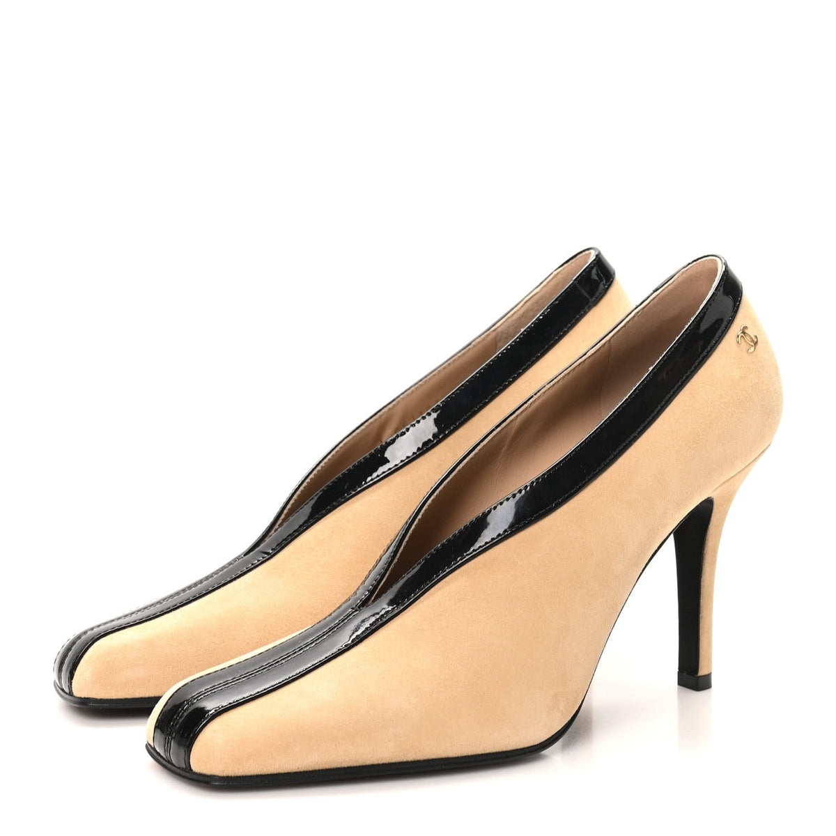 Suede Patent Calfskin Pumps 38 Beige Black