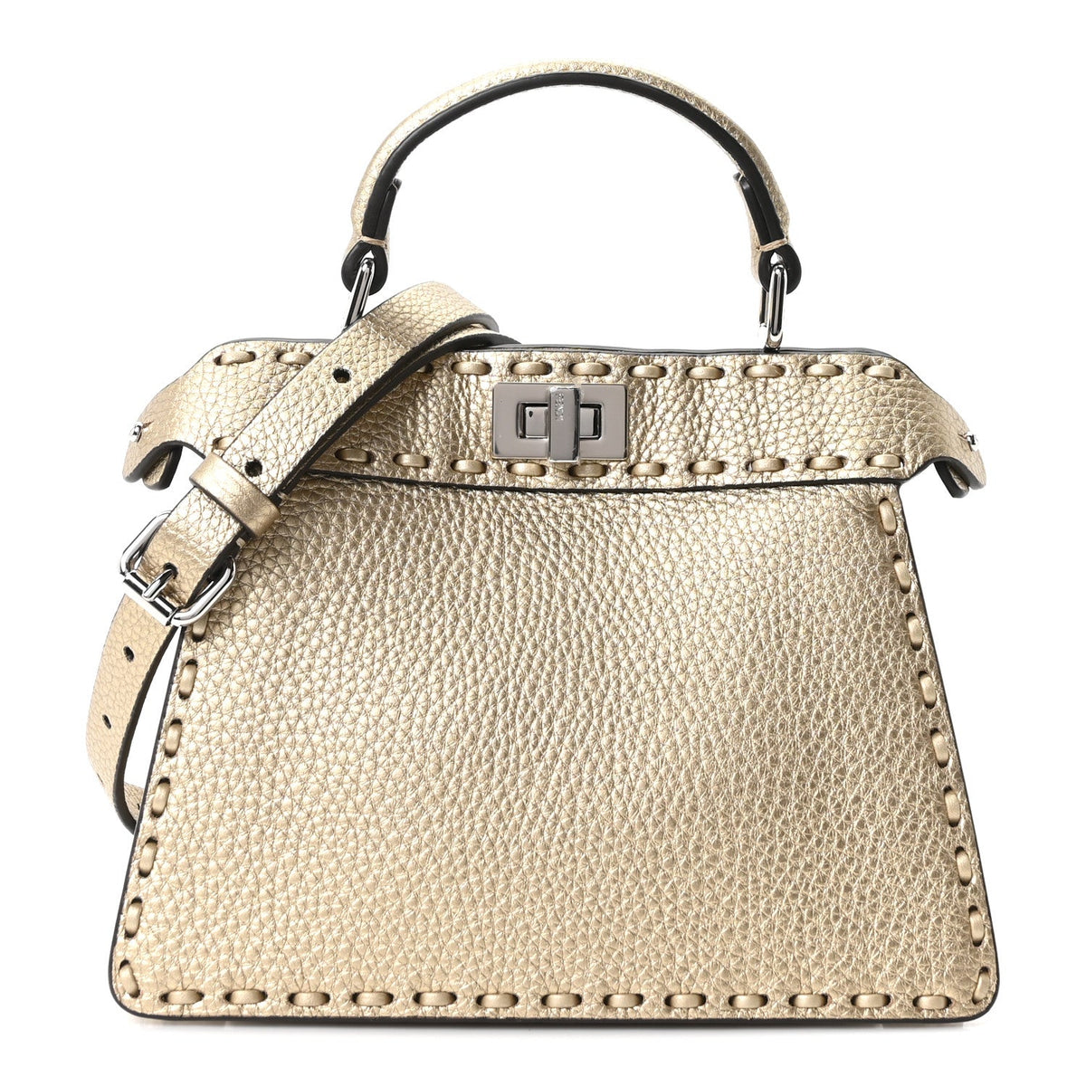 Metallic Cuoio Roma Sellerissima Nappa Sintetica Tape Stitch Petite Peekaboo I SEE U Iconic Satchel Platino