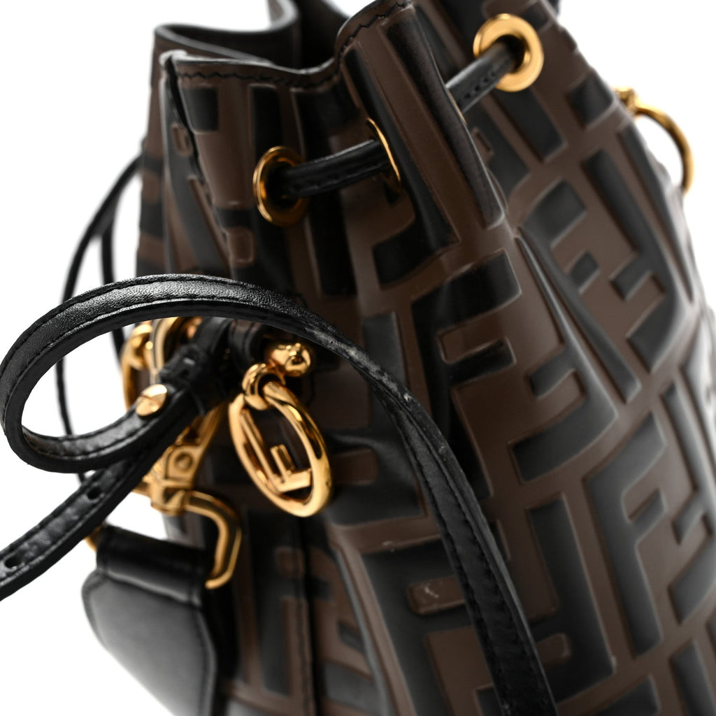 Vitello Liberty F is Fendi Bi-Color FF 1974 Embossed Mini Mon Tresor Bucket Bag Maya Black
