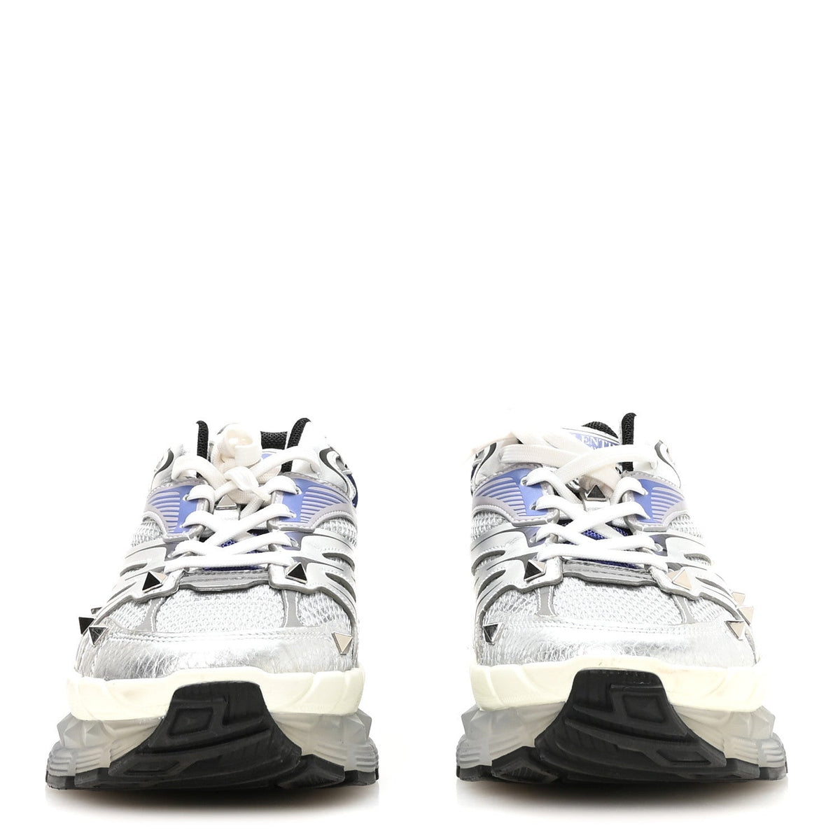 Mesh Calfskin Rockstud Womens Platform Sneakers 40 Silver Multicolor