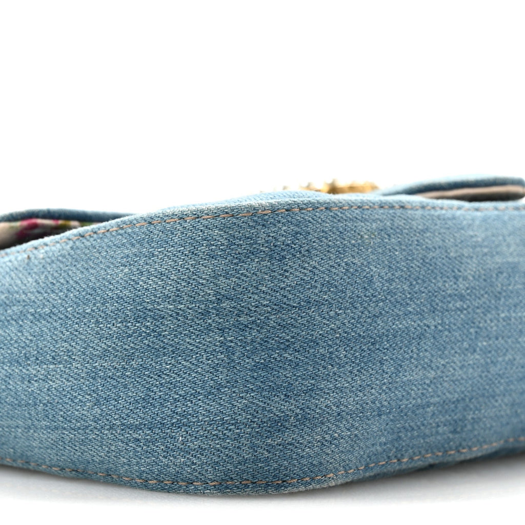 Denim Matelasse Mini Pearly GG Marmont Shoulder Bag Blue