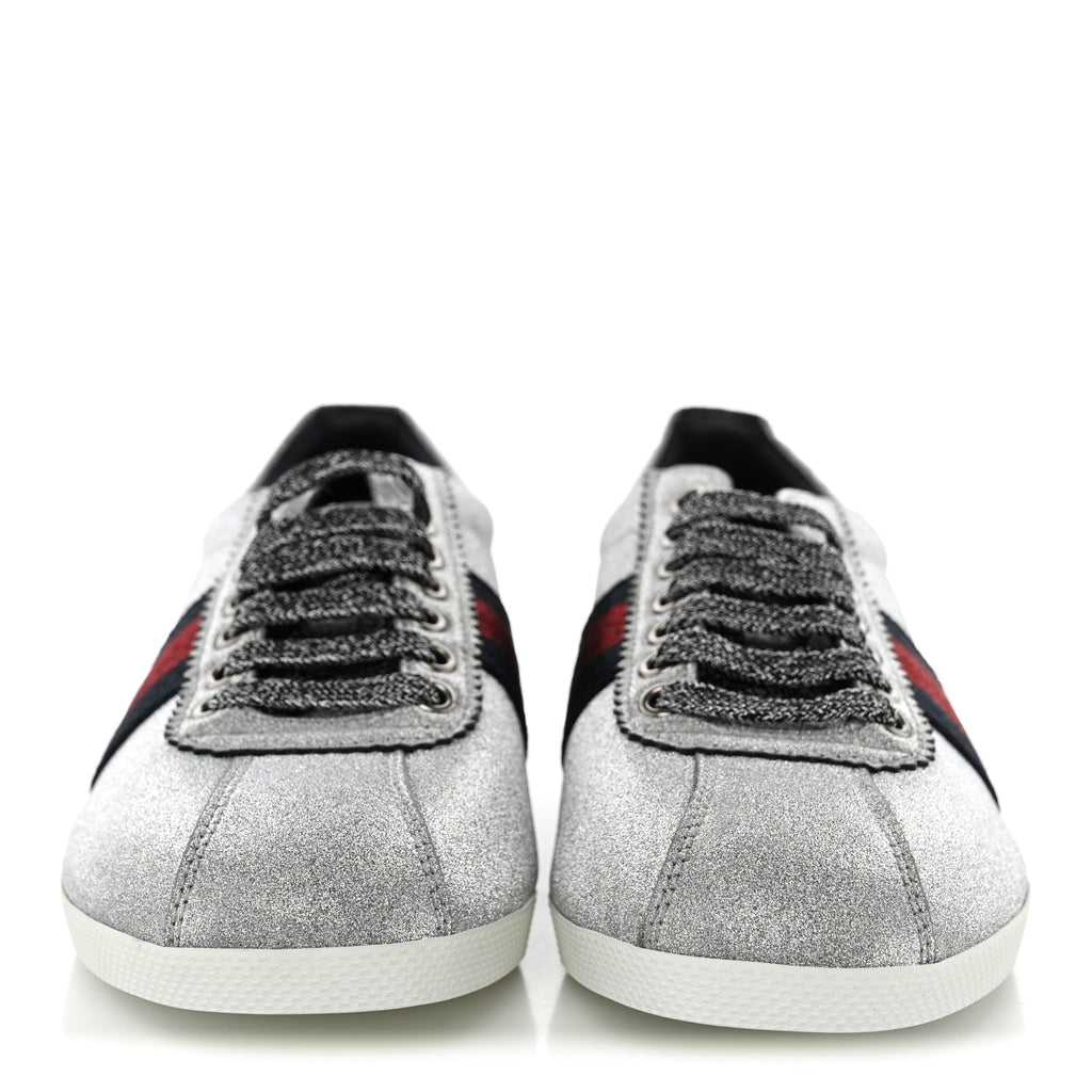 Glitter Fabric Studded Web Womens Sneakers 38 Silver
