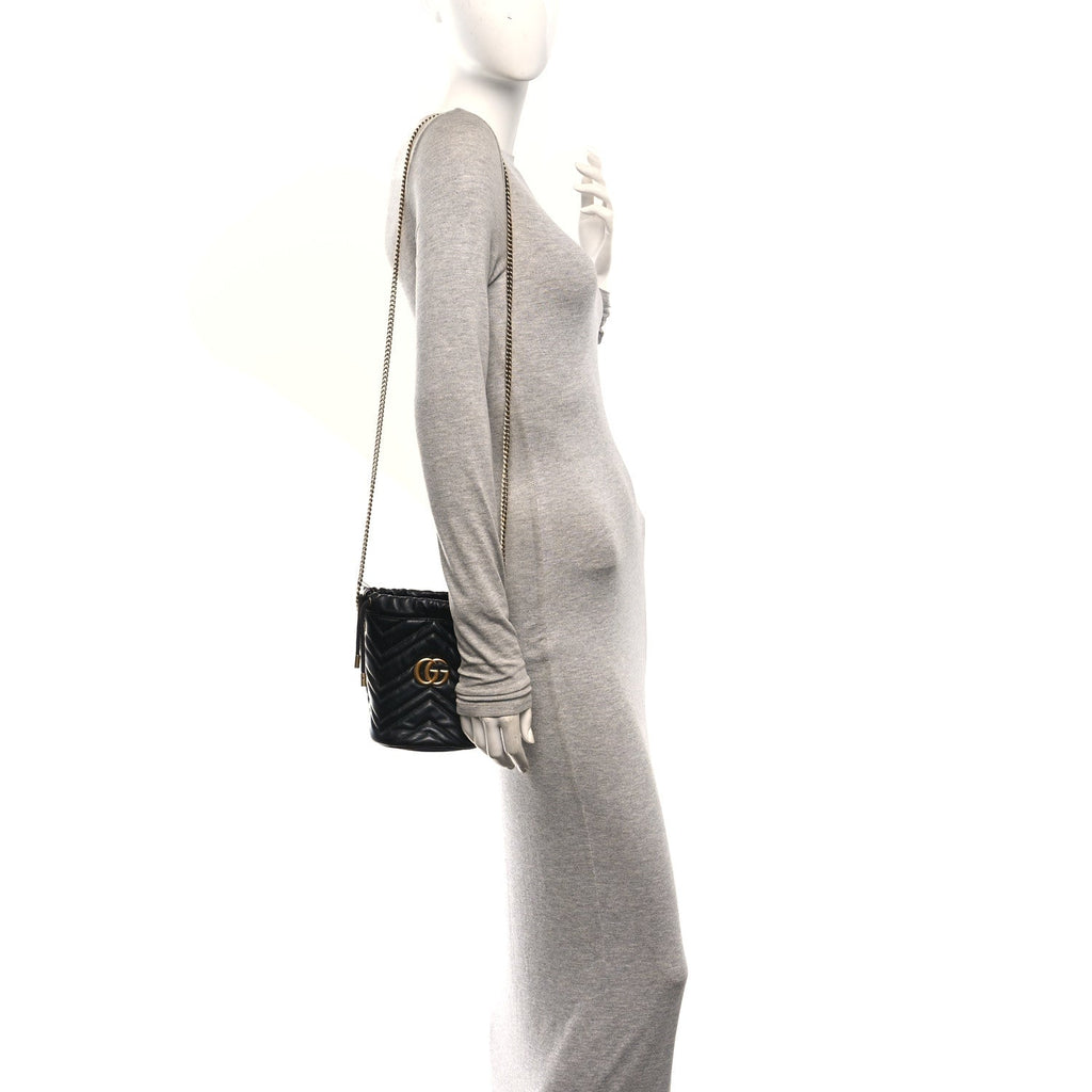 Calfskin Matelasse Mini GG Marmont 2.0 Bucket Bag Black