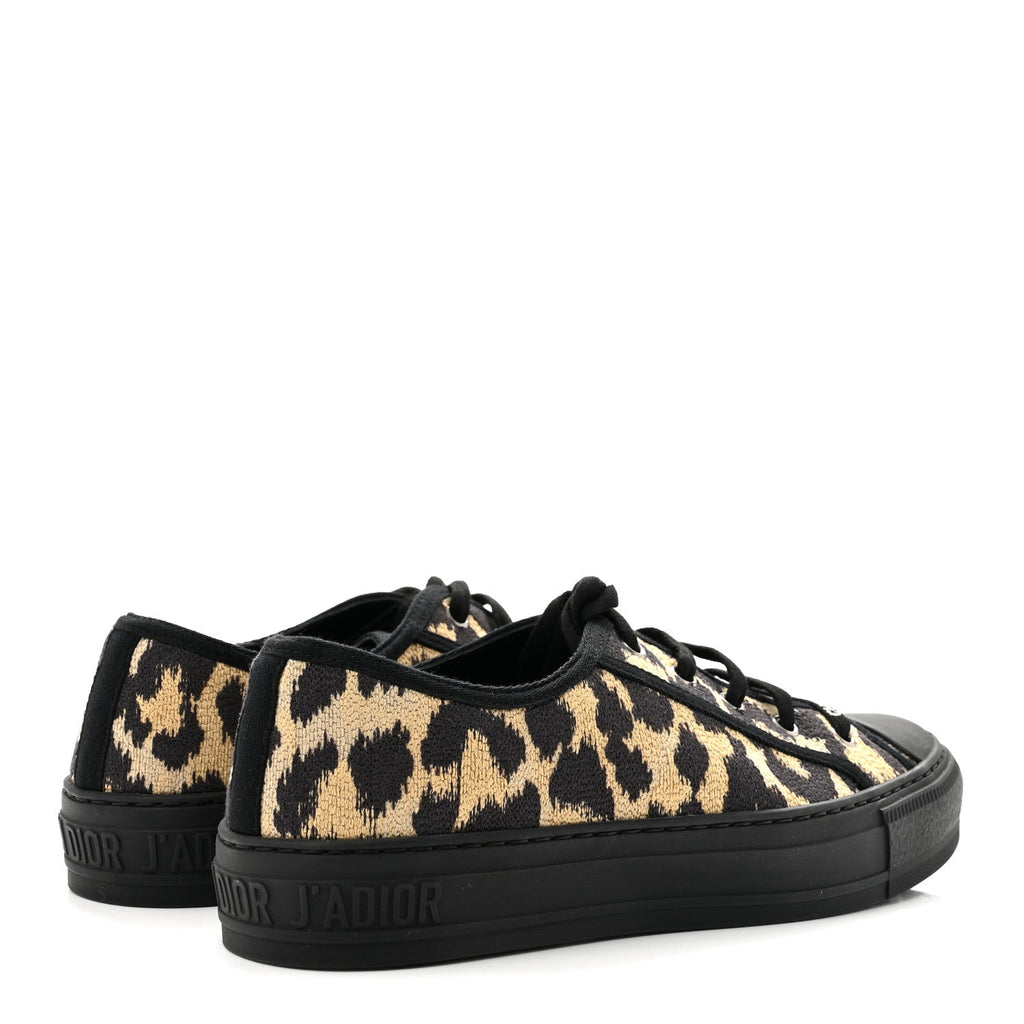 Canvas Leopard Print Embroidered Womens Walk'N'Dior Low Top Sneakers 39.5 Natural