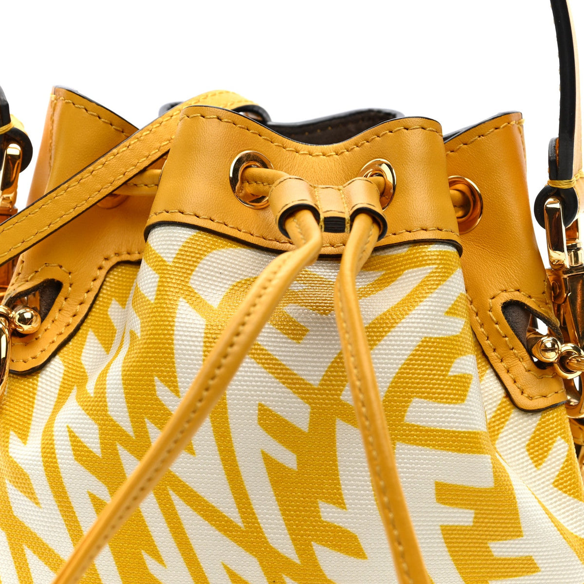 X SARAH COLEMAN Glazed Canvas Vitello King F is Fendi FF Vertigo Mini Mon Tresor Bucket Bag Mimosa White