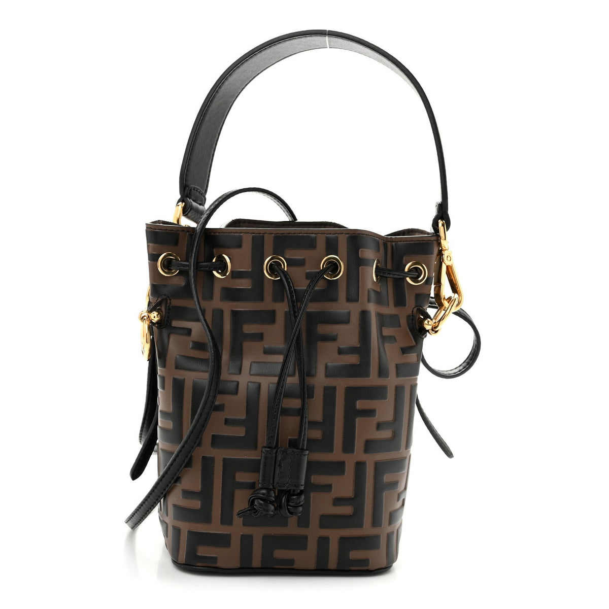 Vitello Liberty F is Fendi Bi-Color FF 1974 Embossed Mini Mon Tresor Bucket Bag Maya Black
