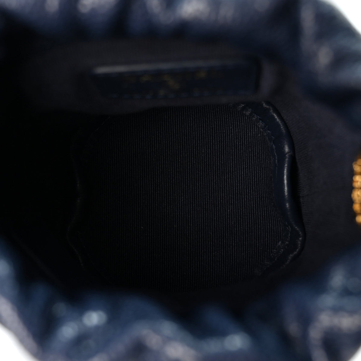 Caviar Quilted Twist Your Buttons Mini Bucket Bag Navy