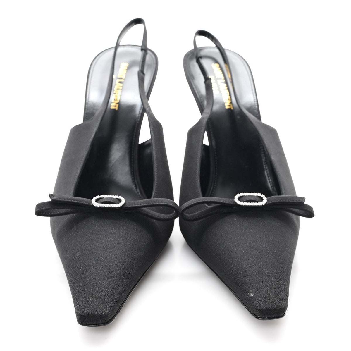 Crepe De Chine Crystal Bow Slingback Pumps 41.5 Black