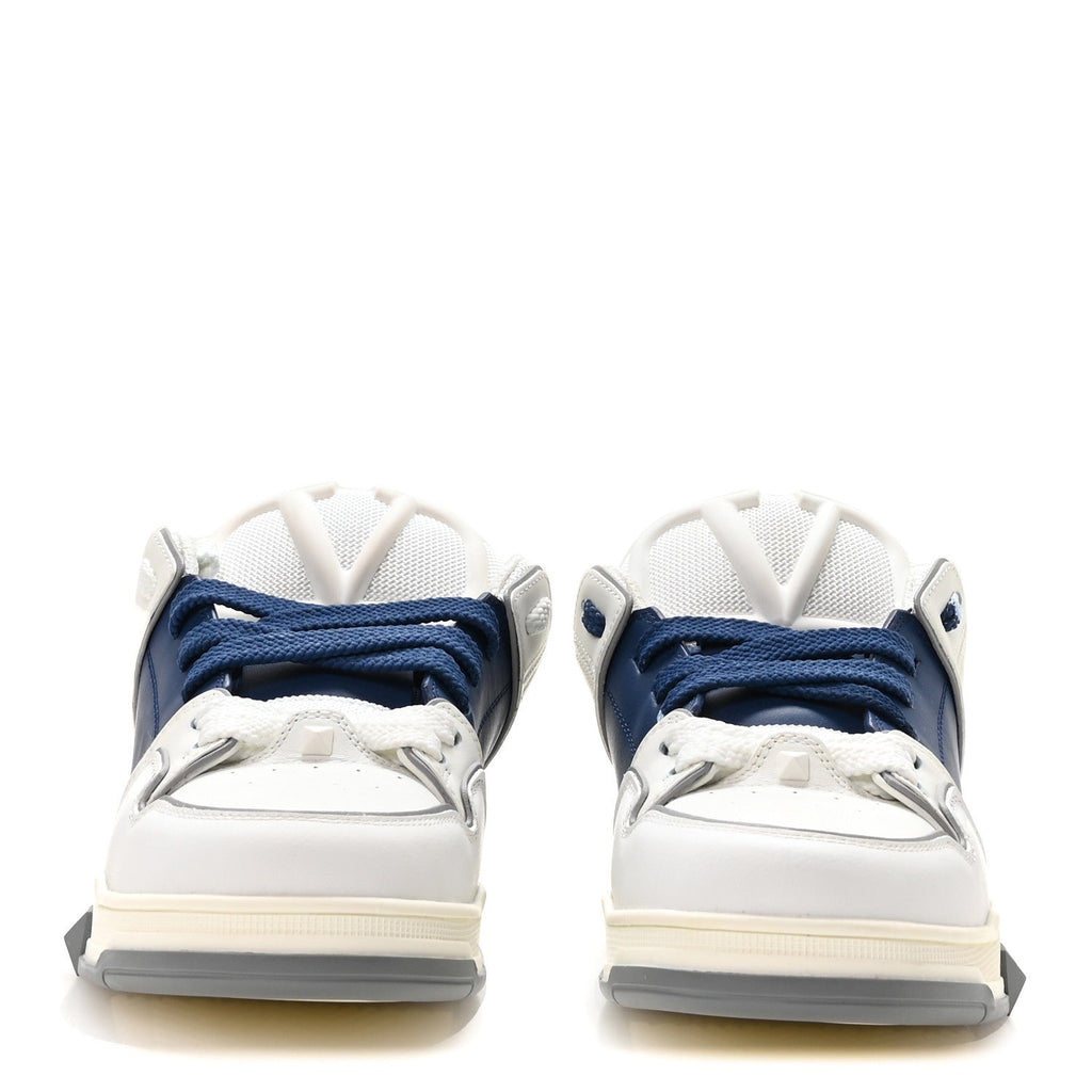 Calfskin Mens Open Skate Sneakers 40 White Blue