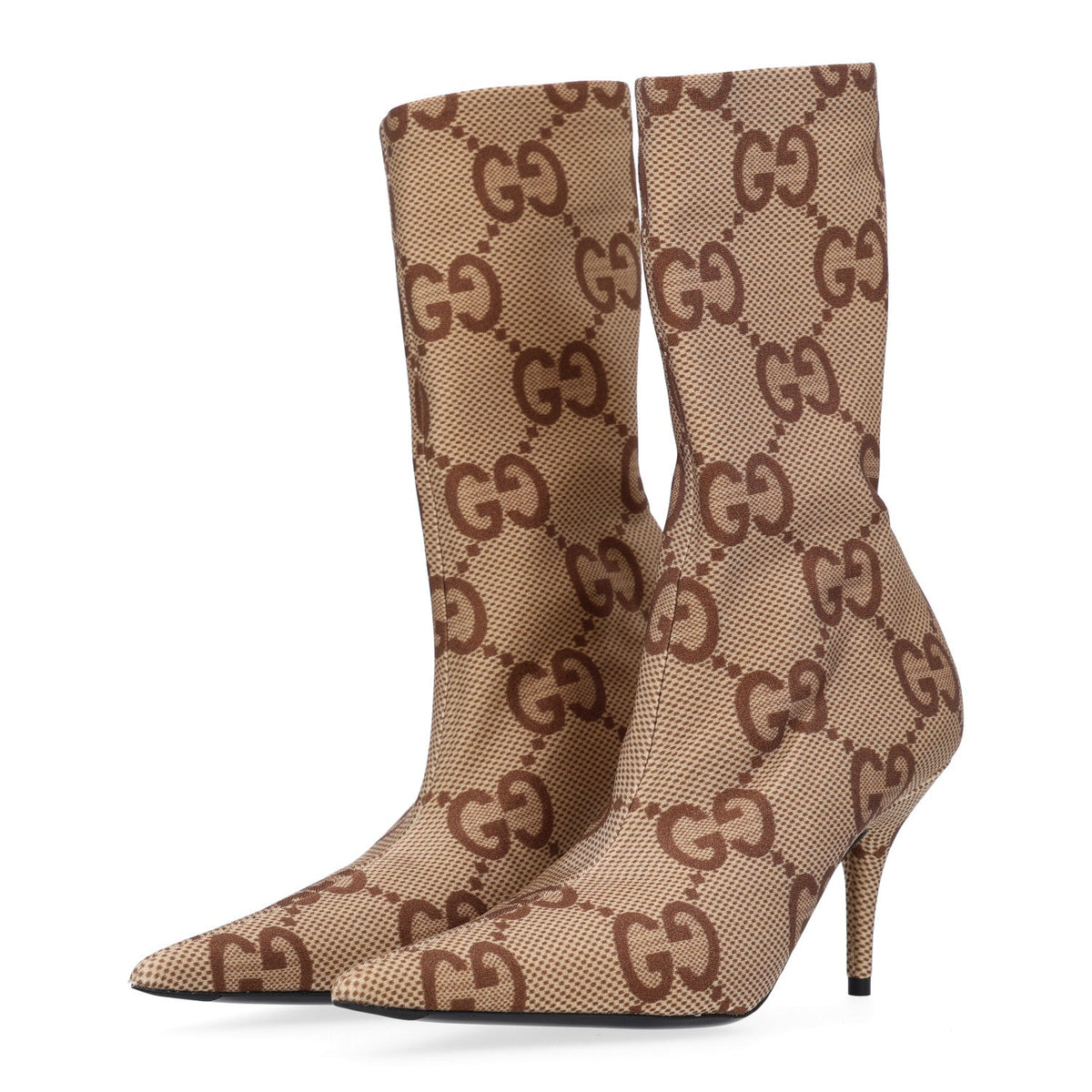 X GUCCI Jersey Maxi GG Monogram Crepe Knife Booties 36 Camel Ebony