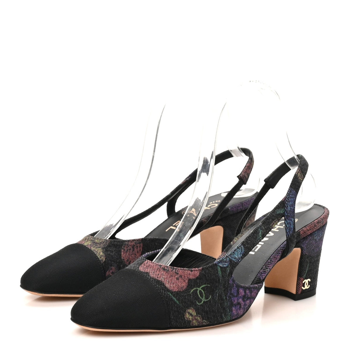 Denim Grosgrain Cap Toe CC Slingback Pumps 37 Charcoal Multicolor