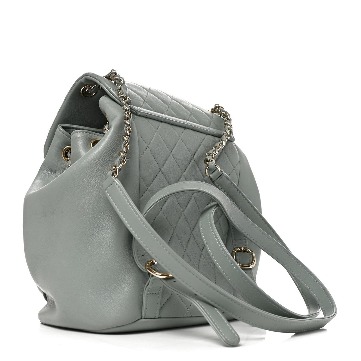 Lambskin Quilted Large Duma Drawstring Backpack Grey