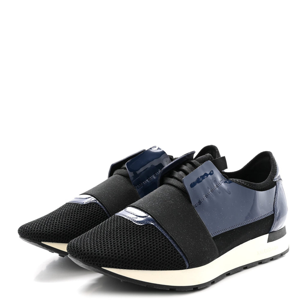 Patent Calfskin Neoprene Mesh Suede Mens Race Runner Sneakers 43 Black Navy