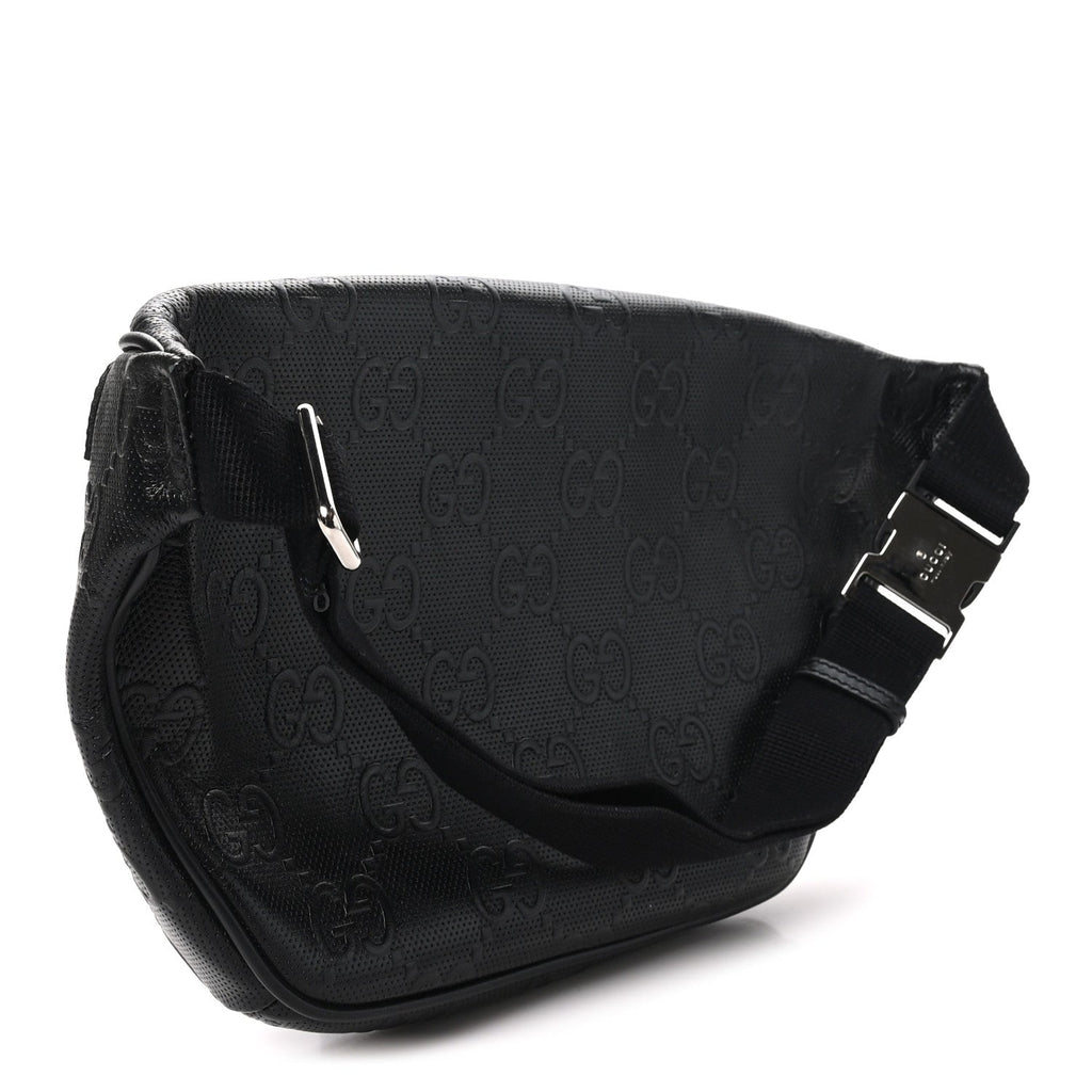 Calfskin GG Tennis Embossed Pocket Belt Bag Black