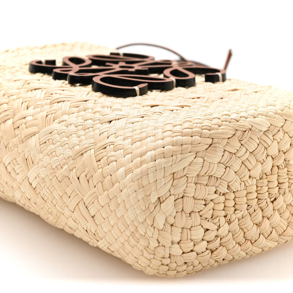 Calfskin Raffia Paulas Ibiza Square Bucket Bag Natural Tan