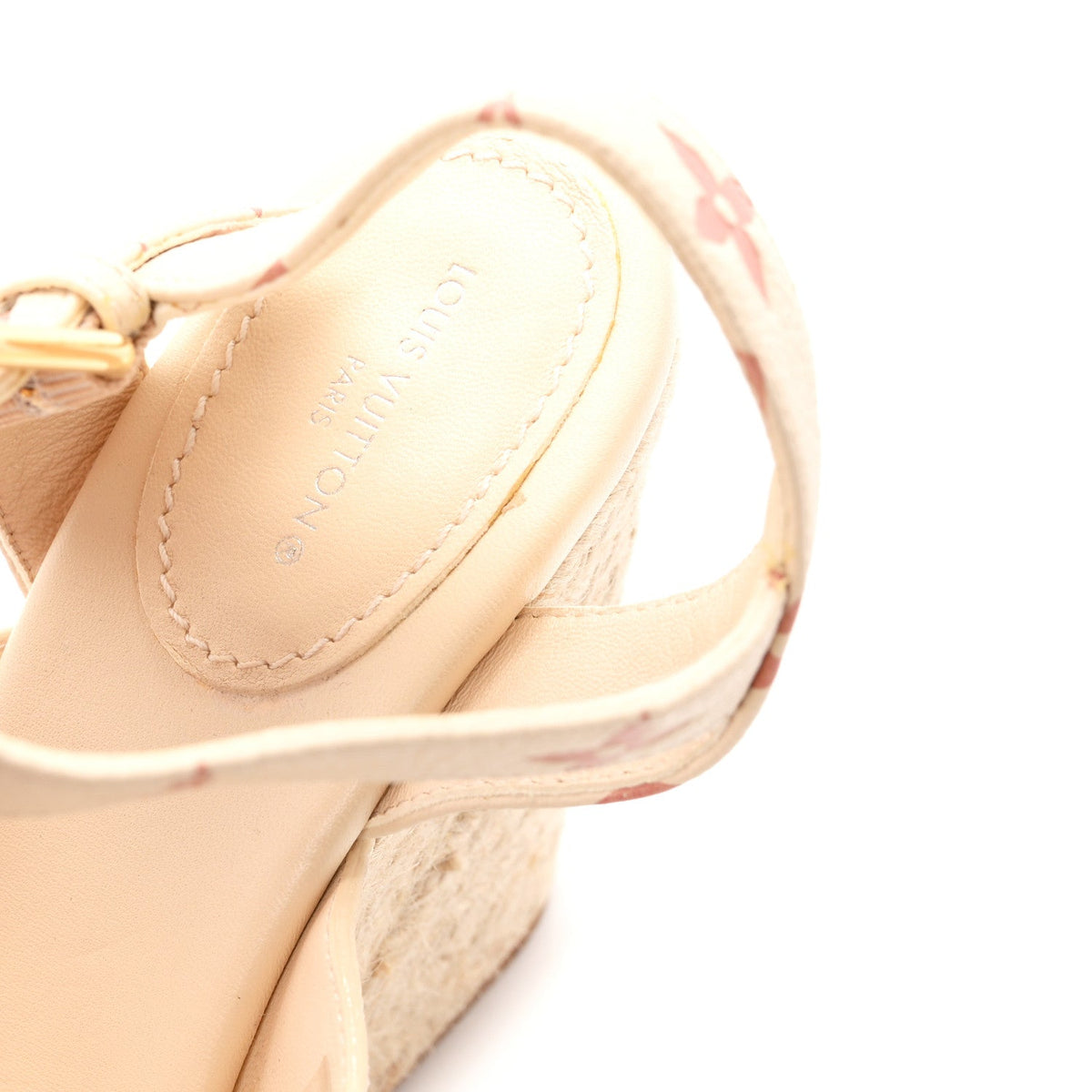 Empreinte Monogram Starboard Espadrille Wedge Sandals 37 Creme Rose Trianon