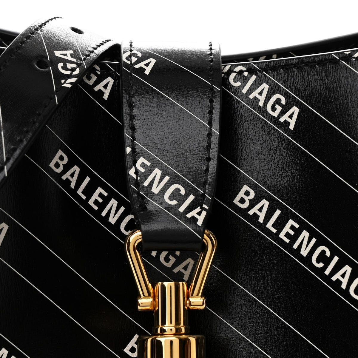 X BALENCIAGA Calfskin Logo Print Medium Jackie 1961 Hobo Black