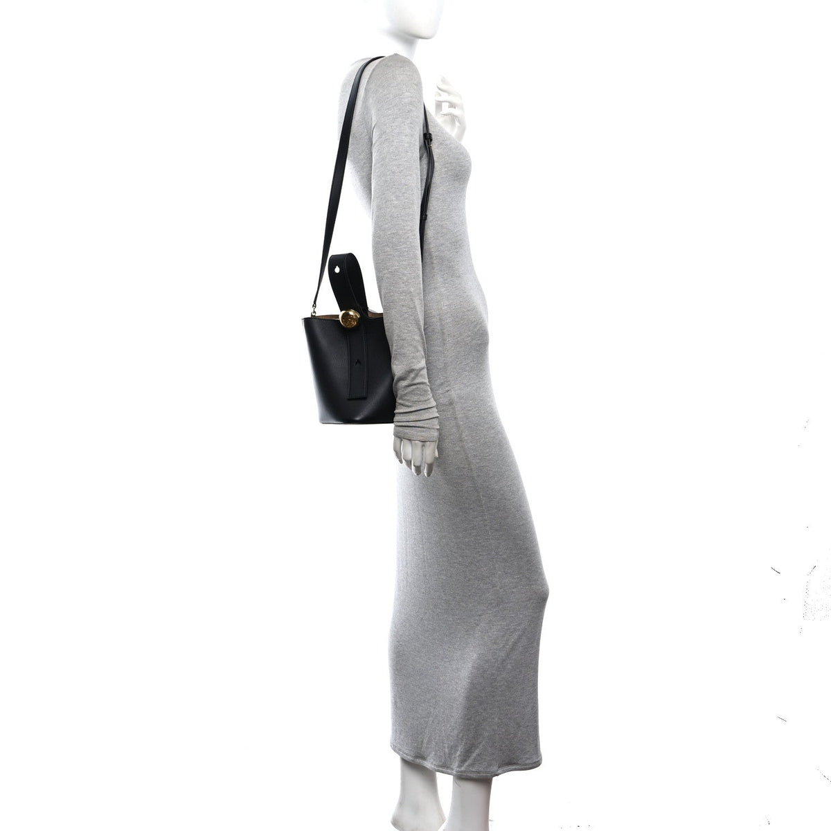 Soft Grained Calfskin Mini Pebble Bucket Bag Black