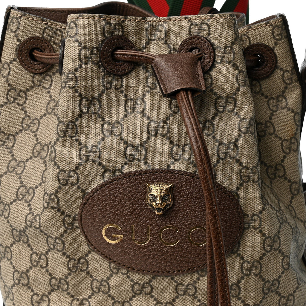 GG Supreme Monogram Neo Vintage Drawstring Bucket Backpack Beige New Acero Crop