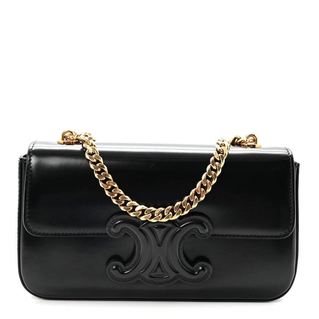 Shiny Calfskin Cuir Triomphe Chain Shoulder Bag Black