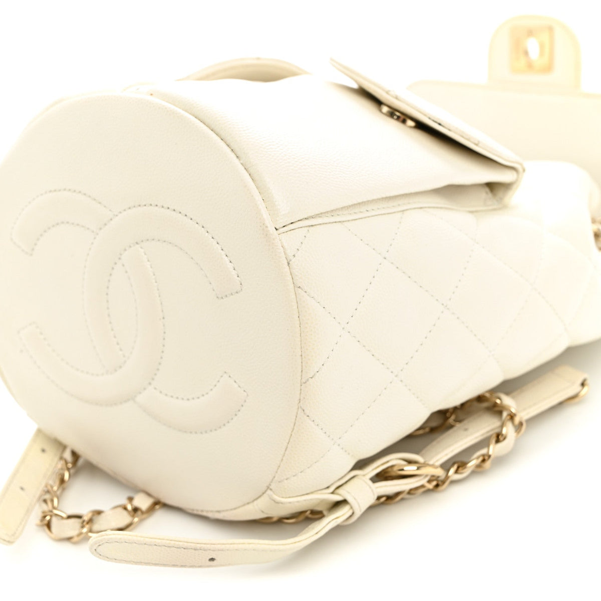 Caviar Quilted Double Pocket Backpack White