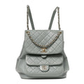 Lambskin Quilted Large Duma Drawstring Backpack Grey
