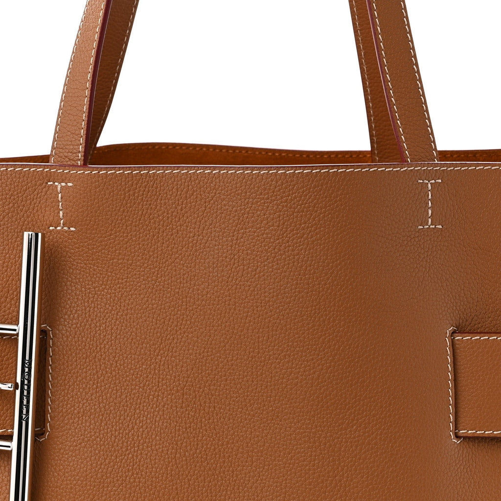 Grained Calfskin Large T-Bar Sling Tote  Tan