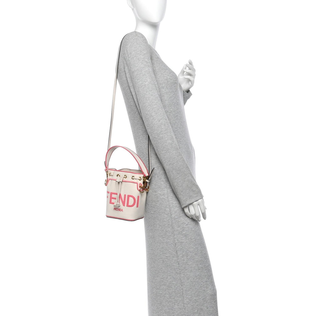 Canvas Vitello Grace F is Fendi Logo Embroidered Mini Mon Tresor Bucket Bag Grezzo Pink