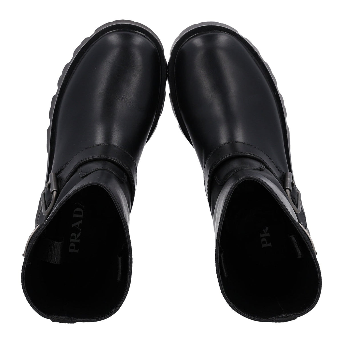 Calfskin Metal Triangle Logo Buckled Booties 36 Black