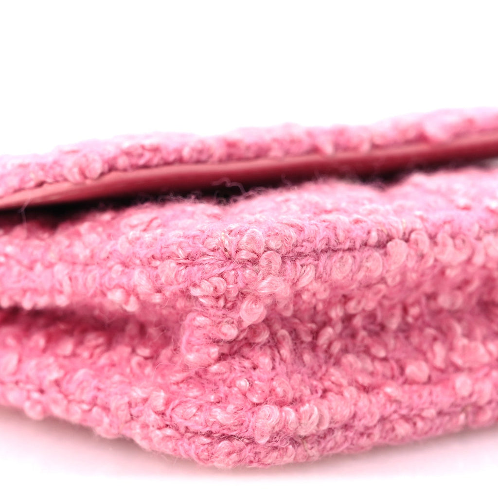 Tweed Quilted Flap Chain Waist Bag Pink