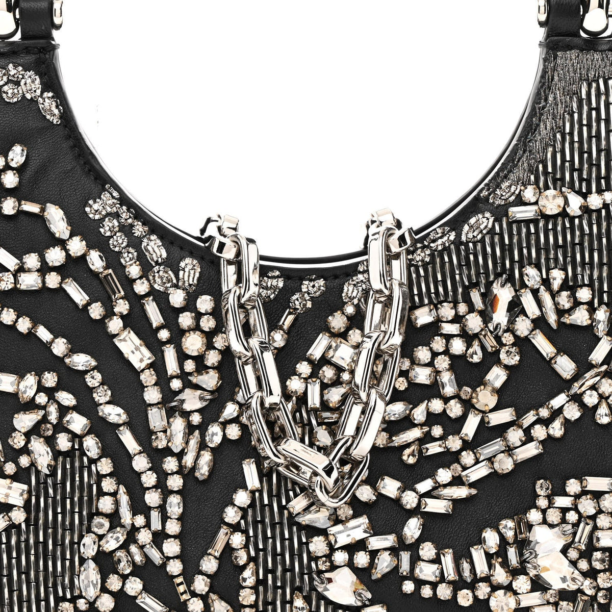 Lambskin Embellished Crystal Mini T-Bar Bag Black
